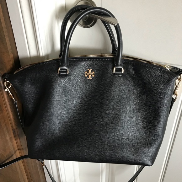 tory burch black leather satchel